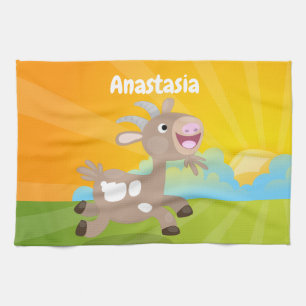 Cute happy billy goat cartoon kitchen towel