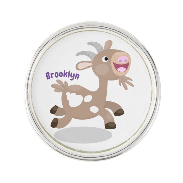 Cute happy billy goat cartoon lapel pin (Front)