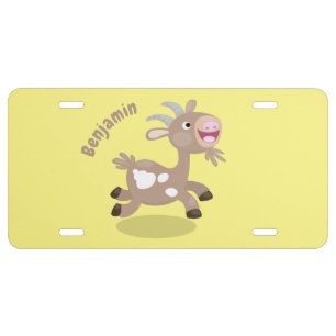 Cute happy billy goat cartoon license plate