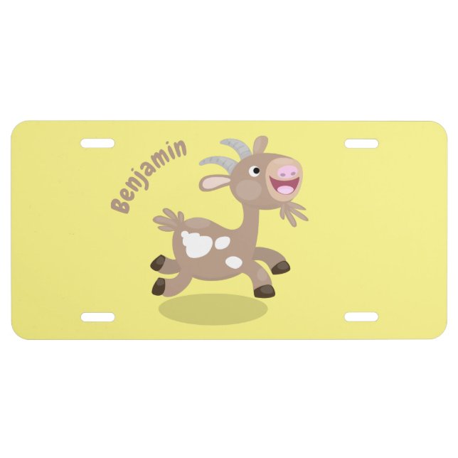Cute happy billy goat cartoon  license plate (Front)