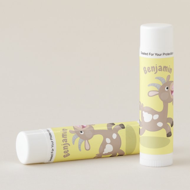 Cute happy billy goat cartoon  lip balm (Front)