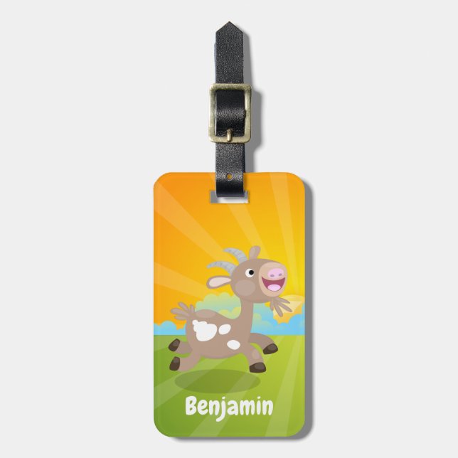 Cute happy billy goat cartoon luggage tag (Front Vertical)