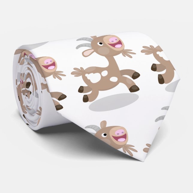 Cute happy billy goat cartoon neck tie (Rolled)