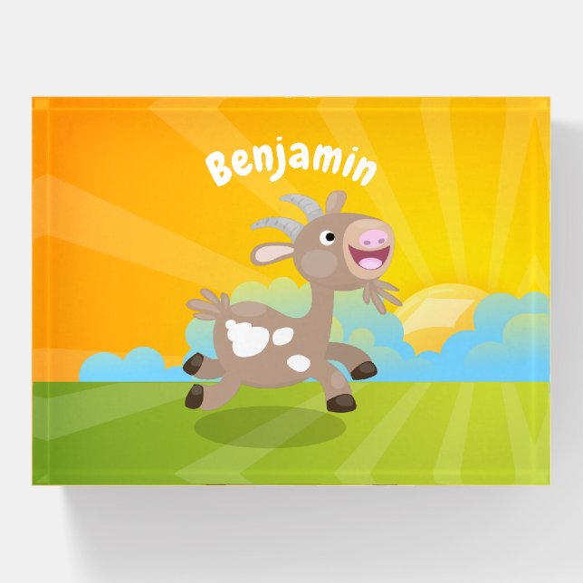 Cute happy billy goat cartoon paperweight (Front)