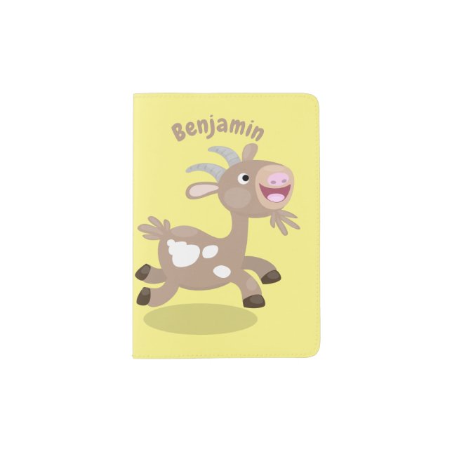 Cute happy billy goat cartoon passport holder (Front)