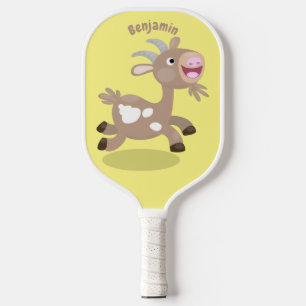 Cute happy billy goat cartoon pickleball paddle