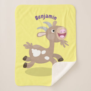 Cute happy billy goat cartoon sherpa blanket