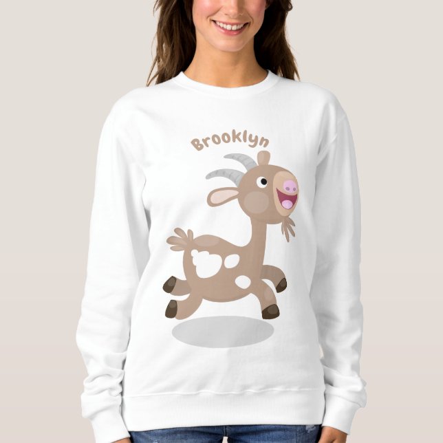 Cute happy billy goat cartoon sweatshirt (Front)