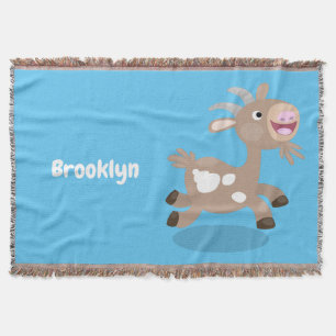 Cute happy billy goat cartoon throw blanket