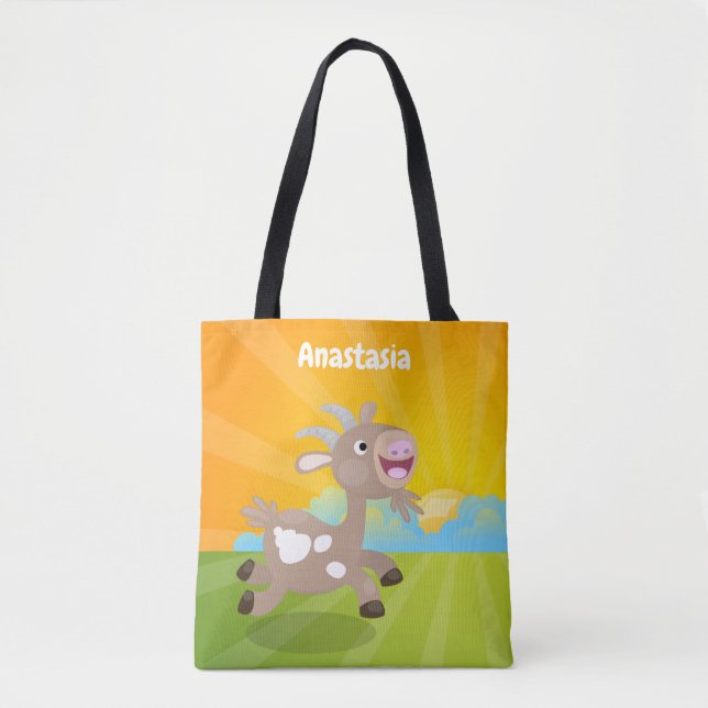 Cute happy billy goat cartoon tote bag (Front)