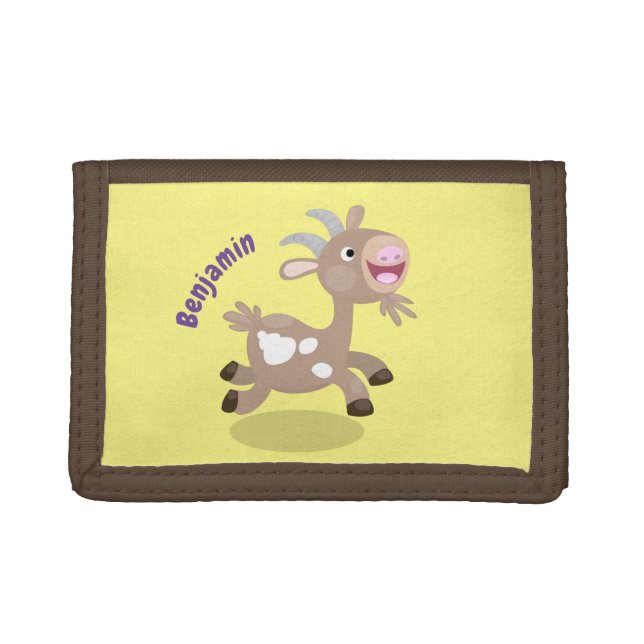 Cute happy billy goat cartoon trifold wallet (Front)
