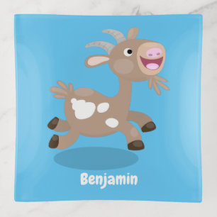 Cute happy billy goat cartoon trinket tray