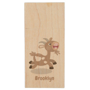 Cute happy billy goat cartoon wood flash drive