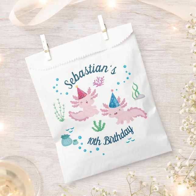 Cute Happy Birthday Axolotl Party Favor Bag (Clipped)