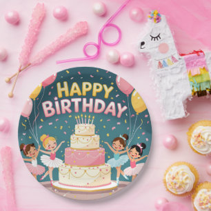 Cute Happy Birthday ballerina theme Paper Plates
