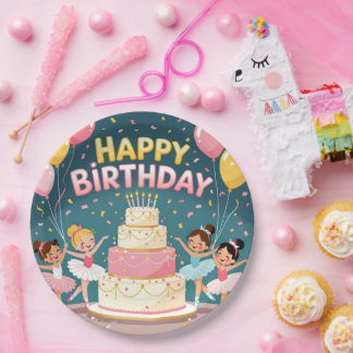 Cute Happy Birthday ballerina theme Paper Plates
