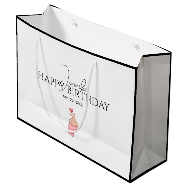 Cute Happy Birthday Black & White Large Gift Bag (Front Angled)