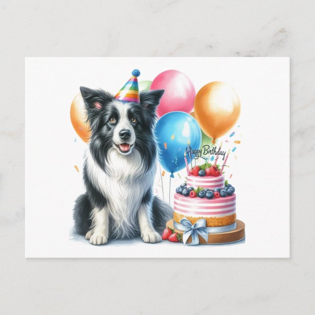 Cute Happy Birthday Border Collie Postcard (Front)