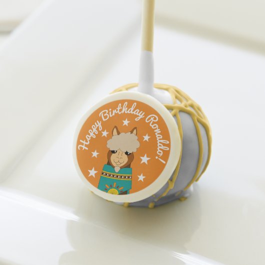 Cute Happy Birthday Boy Alpaca in Teal Serape  Cake Pops (Front Insitu)