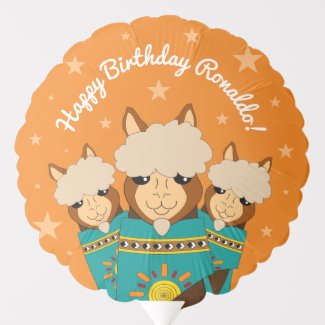 Cute Happy Birthday Boy Alpacas in Teal Serapes Balloon
