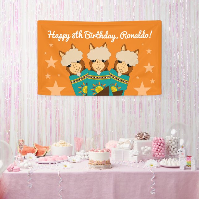 Cute Happy Birthday Boy Alpacas in Teal Serapes Banner (Party)