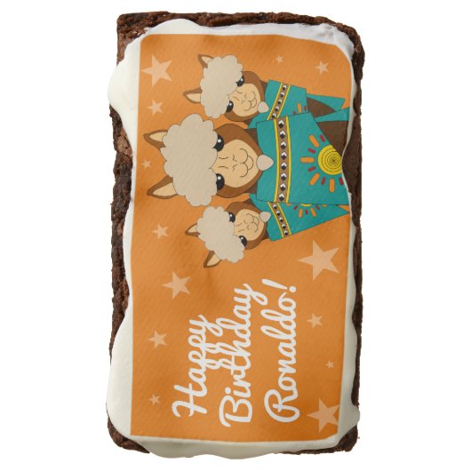 Cute Happy Birthday Boy Alpacas in Teal Serapes Brownie (Rotated)