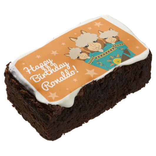 Cute Happy Birthday Boy Alpacas in Teal Serapes Brownie (Angled)
