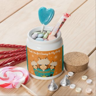 Cute Happy Birthday Boy Alpacas in Teal Serapes Candy Jar