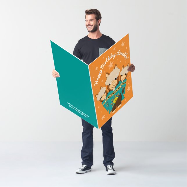 Cute Happy Birthday Boy Alpacas in Teal Serapes Card (In Situ)