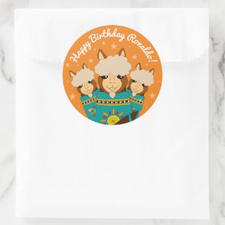 Cute Happy Birthday Boy Alpacas in Teal Serapes Classic Round Sticker