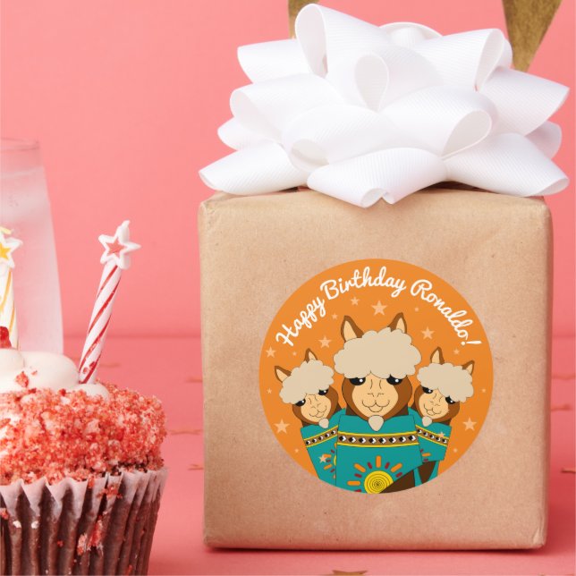 Cute Happy Birthday Boy Alpacas in Teal Serapes Classic Round Sticker (Party)