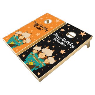 Cute Happy Birthday Boy Alpacas in Teal Serapes Cornhole Set
