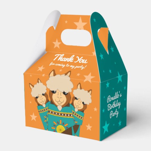 Cute Happy Birthday Boy Alpacas in Teal Serapes Favor Boxes