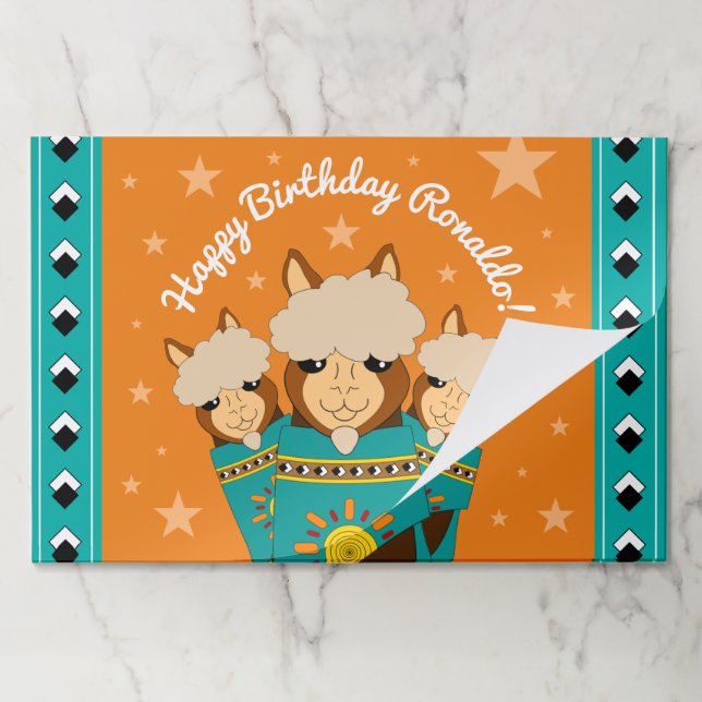Cute Happy Birthday Boy Alpacas in Teal Serapes Paper Pad (Folded)