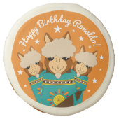 Cute Happy Birthday Boy Alpacas in Teal Serapes Sugar Cookie (Front)