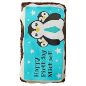 Cute Happy Birthday Boy Penguins Blue Neckties Brownie (Rotated)