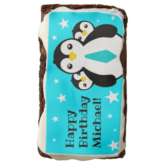 Cute Happy Birthday Boy Penguins Blue Neckties Brownie (Rotated)