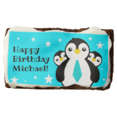 Cute Happy Birthday Boy Penguins Blue Neckties Brownie (Front)