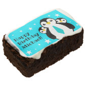 Cute Happy Birthday Boy Penguins Blue Neckties Brownie (Angled)