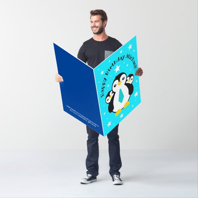 Cute Happy Birthday Boy Penguins Blue Neckties Card (In Situ)