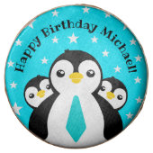 Cute Happy Birthday Boy Penguins Blue Neckties Chocolate Covered Oreo (Front)
