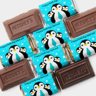 Cute Happy Birthday Boy Penguins Blue Neckties