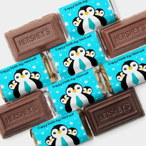 Cute Happy Birthday Boy Penguins Blue Neckties Hersheys Miniatures