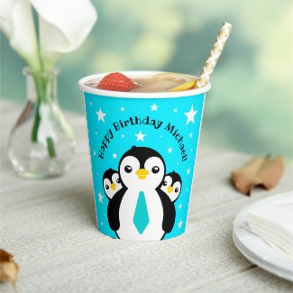 Cute Happy Birthday Boy Penguins Blue Neckties