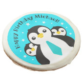 Cute Happy Birthday Boy Penguins Blue Neckties Sugar Cookie (Angled)