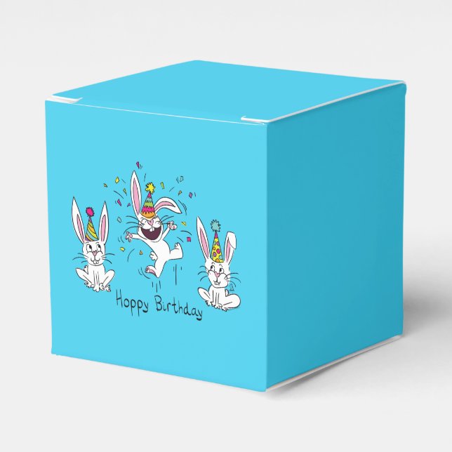 Cute Happy Birthday Bunny Rabbits Kids Favor Boxes (Front Side)