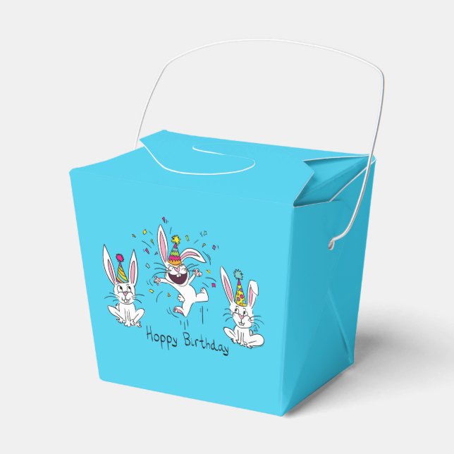 Cute Happy Birthday Bunny Rabbits Kids Favor Boxes (Front Side)