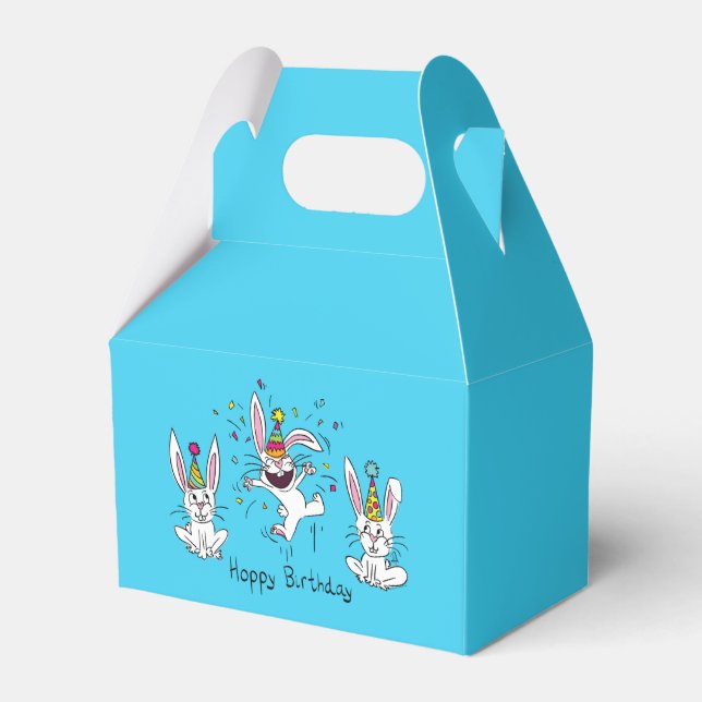 Cute Happy Birthday Bunny Rabbits Kids Favor Boxes (Front Side)