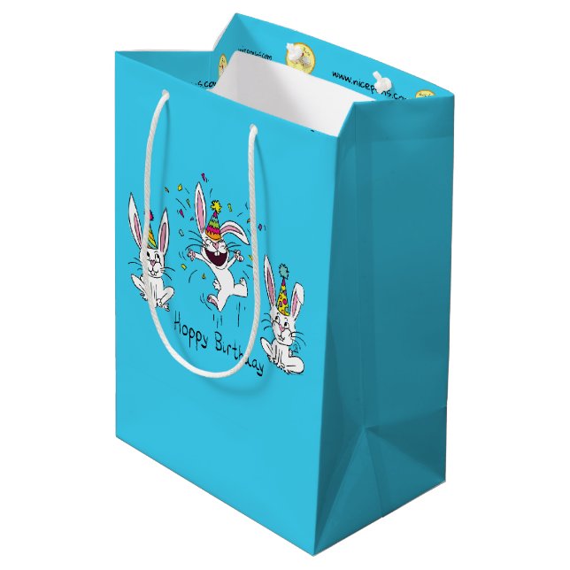 Cute Happy Birthday Bunny Rabbits Kids Medium Gift Bag (Back Angled)