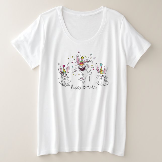 Cute Happy Birthday Bunny Rabbits Kids Plus Size T-Shirt (Design Front)